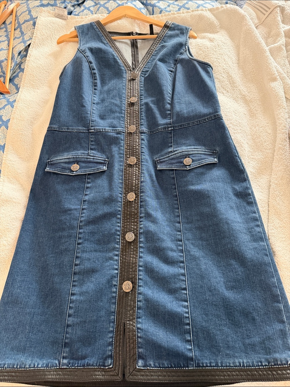 White House Black Market Dark Blue Denim Midi Button-Front Dress